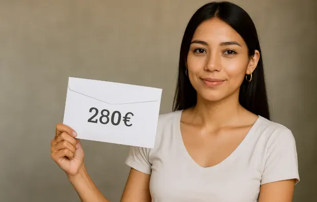 Au pair con su sobre de salario